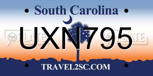 UXN795 South Carolina License Plate