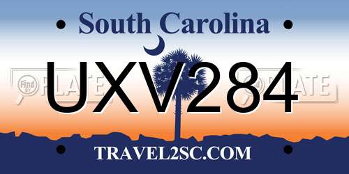 UXV284 South Carolina License Plate