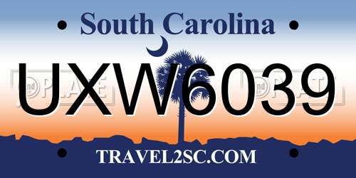 UXW6039 South Carolina License Plate
