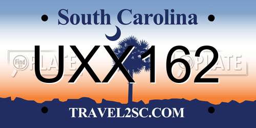 UXX162 South Carolina License Plate