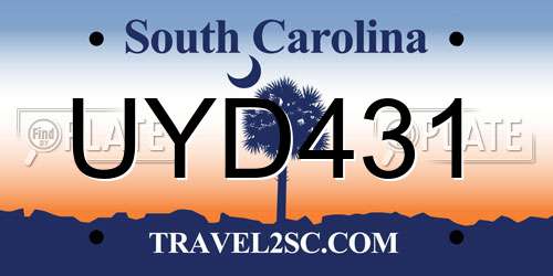 UYD431 South Carolina License Plate