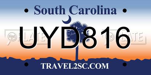 UYD816 South Carolina License Plate