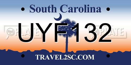 UYF132 South Carolina License Plate