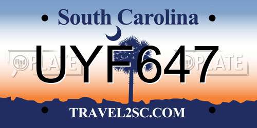 UYF647 South Carolina License Plate