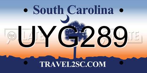UYG289 South Carolina License Plate