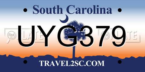 UYG379 South Carolina License Plate