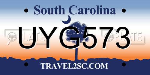 UYG573 South Carolina License Plate