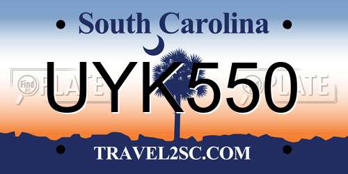 UYK550 South Carolina License Plate