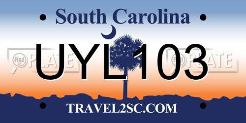 UYL103 South Carolina License Plate