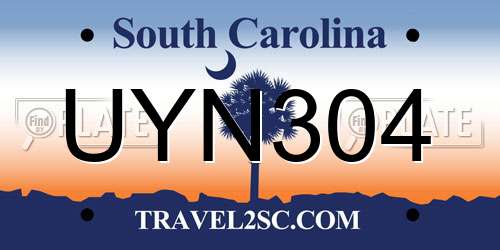 UYN304 South Carolina License Plate