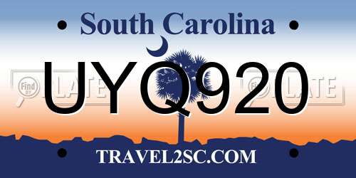 UYQ920 South Carolina License Plate