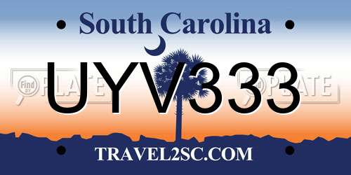 UYV333 South Carolina License Plate