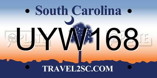 UYW168 South Carolina License Plate
