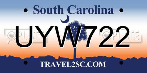 UYW722 South Carolina License Plate