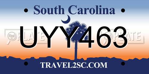 UYY463 South Carolina License Plate