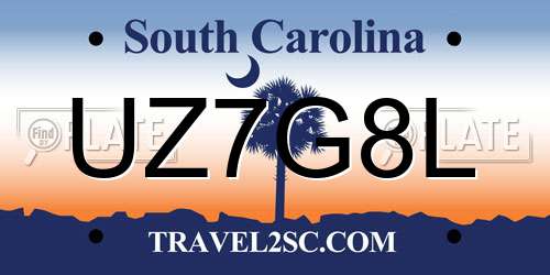 UZ7G8L South Carolina License Plate
