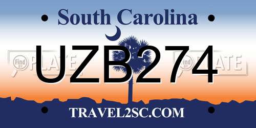 UZB274 South Carolina License Plate