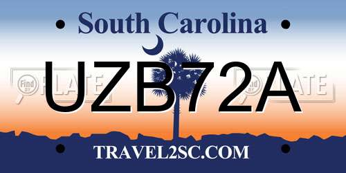 UZB72A South Carolina License Plate