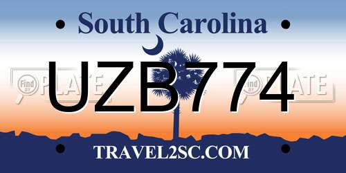UZB774 South Carolina License Plate