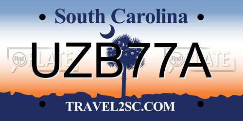 UZB77A South Carolina License Plate