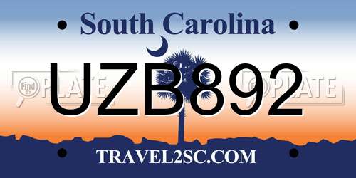 UZB892 South Carolina License Plate