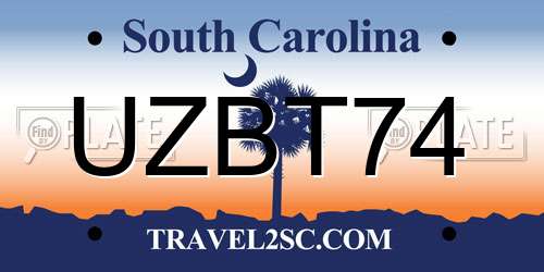 UZBT74 South Carolina License Plate