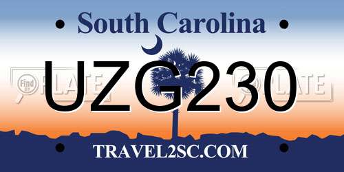 UZG230 South Carolina License Plate