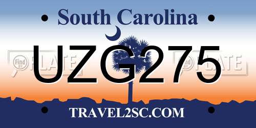 UZG275 South Carolina License Plate