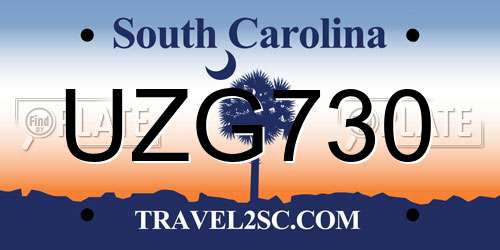 UZG730 South Carolina License Plate