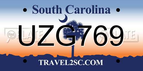UZG769 South Carolina License Plate