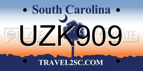 UZK909 South Carolina License Plate