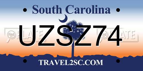 UZSZ74 South Carolina License Plate
