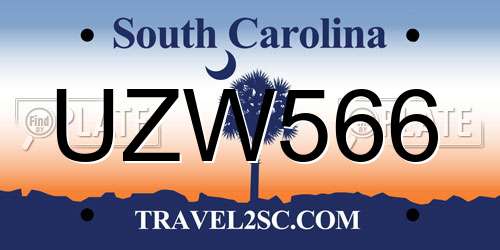 UZW566 South Carolina License Plate