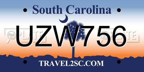 UZW756 South Carolina License Plate