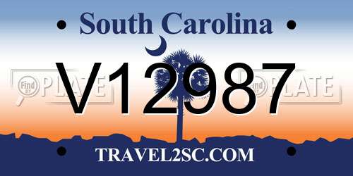 V12987 South Carolina License Plate