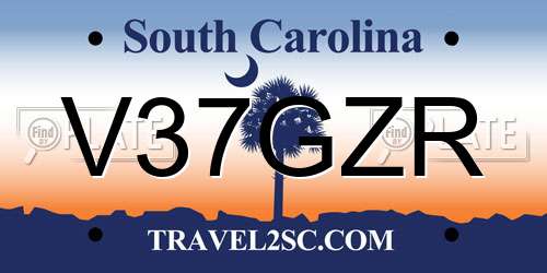 V37GZR South Carolina License Plate