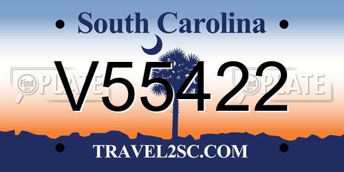 V55422 South Carolina License Plate