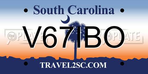 V67IBO South Carolina License Plate