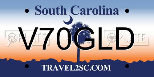V70GLD South Carolina License Plate