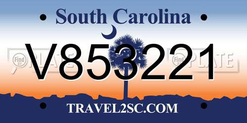 V853221 South Carolina License Plate