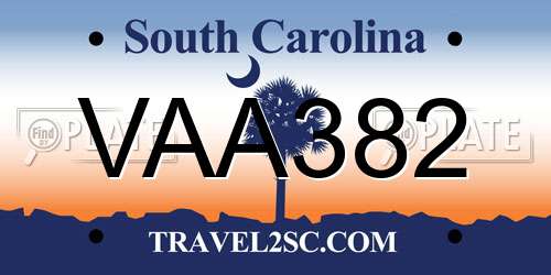 VAA382 South Carolina License Plate