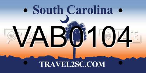 VAB0104 South Carolina License Plate