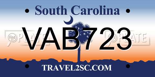 VAB723 South Carolina License Plate