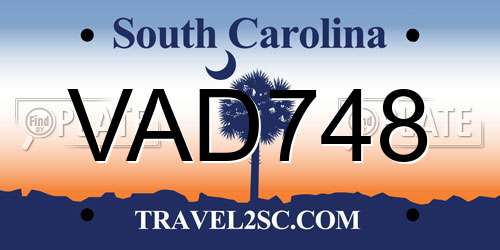 VAD748 South Carolina License Plate