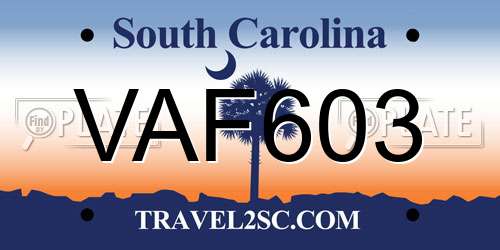VAF603 South Carolina License Plate