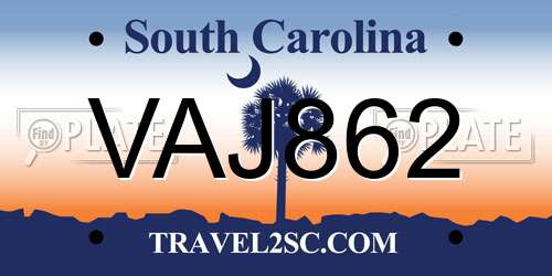 VAJ862 South Carolina License Plate