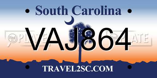 VAJ864 South Carolina License Plate
