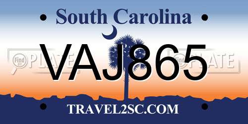 VAJ865 South Carolina License Plate