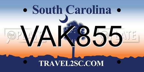 VAK855 South Carolina License Plate