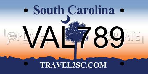 VAL789 South Carolina License Plate